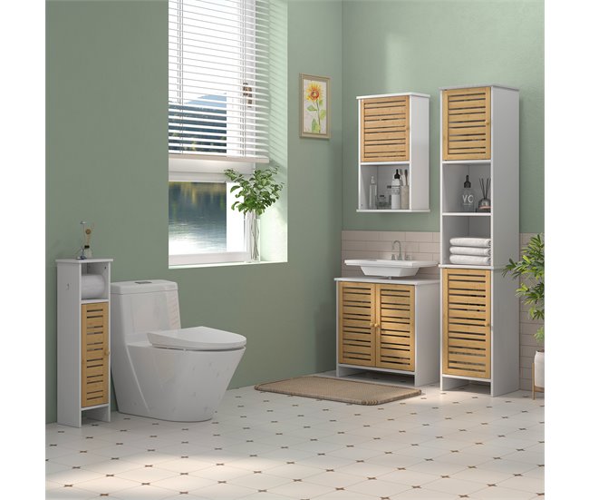 Columna de Baño MDF, Bambú HOMCOM, hogar - baño Blanco