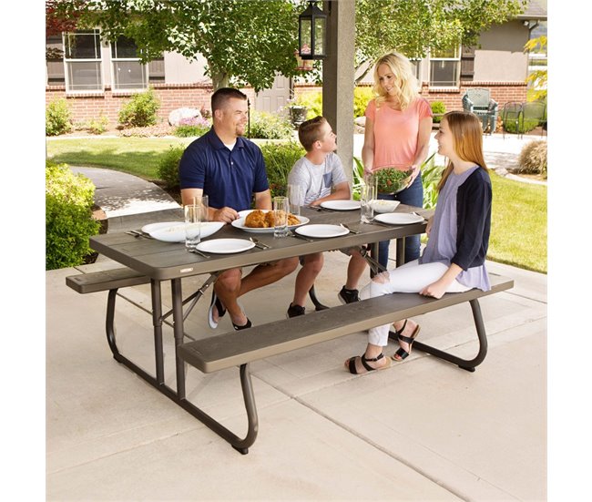 Mesa con bancos plegable ultrarresistente marrón LIFETIME 183x76x74 cm UV100 Gris