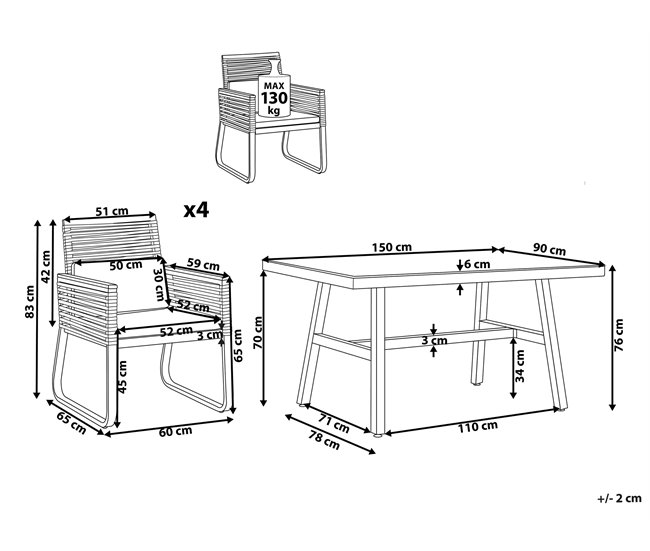 Beliani Conjunto de comedor CANETTO Negro