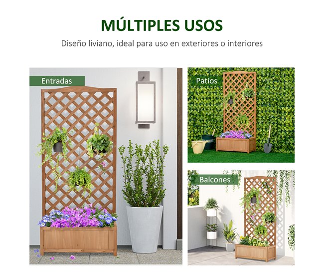 Jardinera con Enrejado Madera de Abeto Outsunny Marron