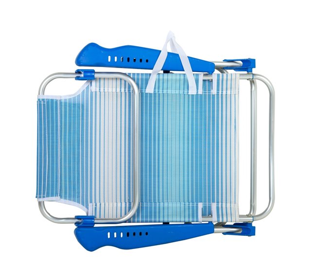 Aktive Silla de playa plegable y reclinable 7 posiciones rayas c/cojín y asas mano Azul
