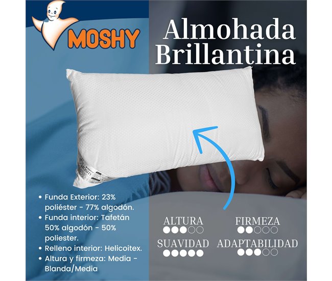 Almohada Brillantina Moshy Algodón y Poliéster 150x35 Blanco