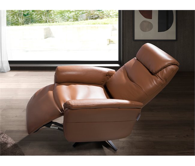 Sillón relax giratorio tapizado en piel Marron