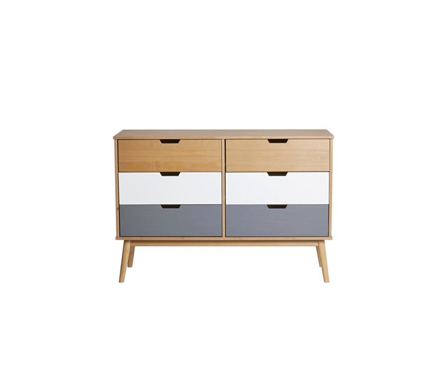 Cómoda de 6 cajones VITA blanco, gris y roble Blanco/ Gris
