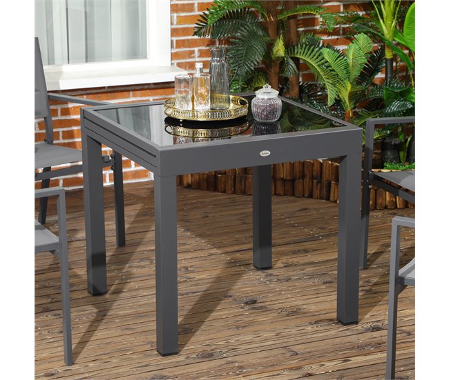 Mesa de Jardín Aluminio, Vidrio templado Outsunny 160x80 Negro