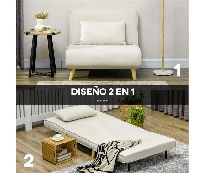 Sofá Cama Individual Poliéster, Espuma HOMCOM Crudo