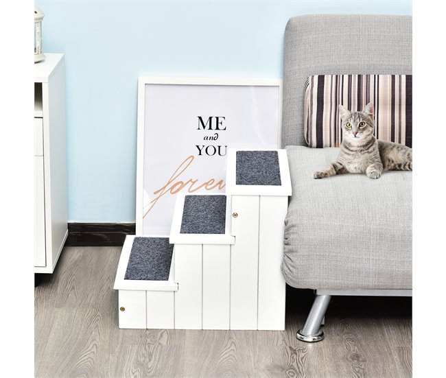 Escaleras para Mascotas Madera de Abeto PawHut Blanco
