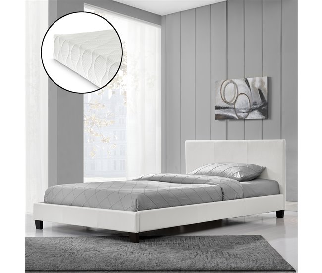 [Corium] Cama Albacete cuero sintético moderna - con colchón 149x210 Blanco
