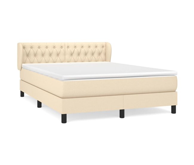 Conforama Cama box spring con colchón tela color crema 140x190 cm Diseño de botones