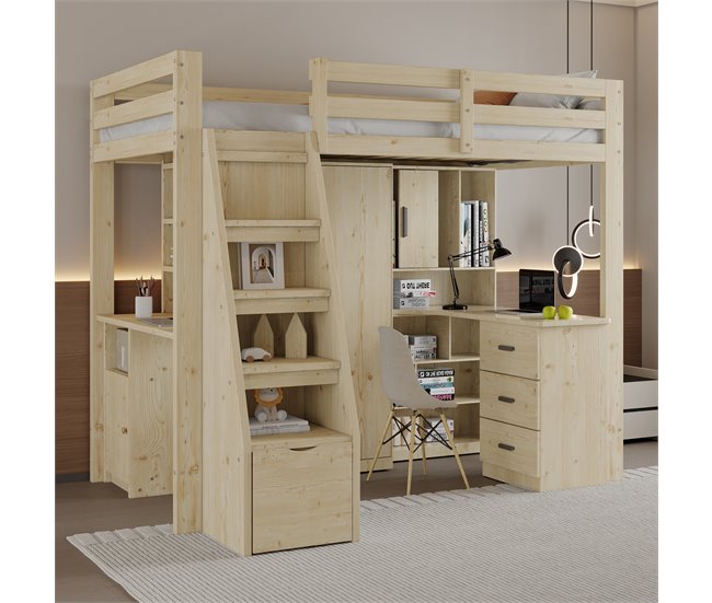 Cama alta para niños 126x205 Natural