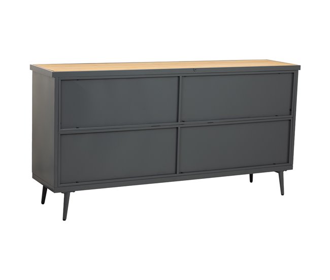 Aparador de metal y madera con vidrio, Negro
