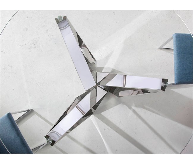 ANGEL CERDA Mesa comedor redonda cristal templado y acero cromado 150x150 Transparente