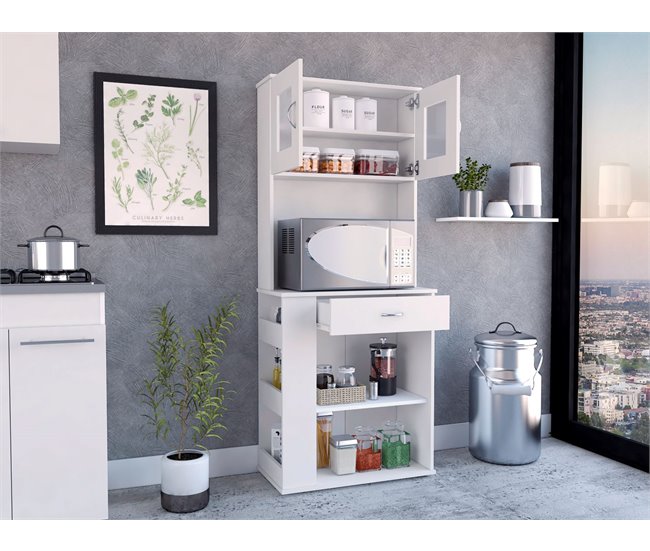 Aparador Alacena de Cocina para Microondas Capienza, con 1 Cajón y Armario de 2 Puertas Blanco