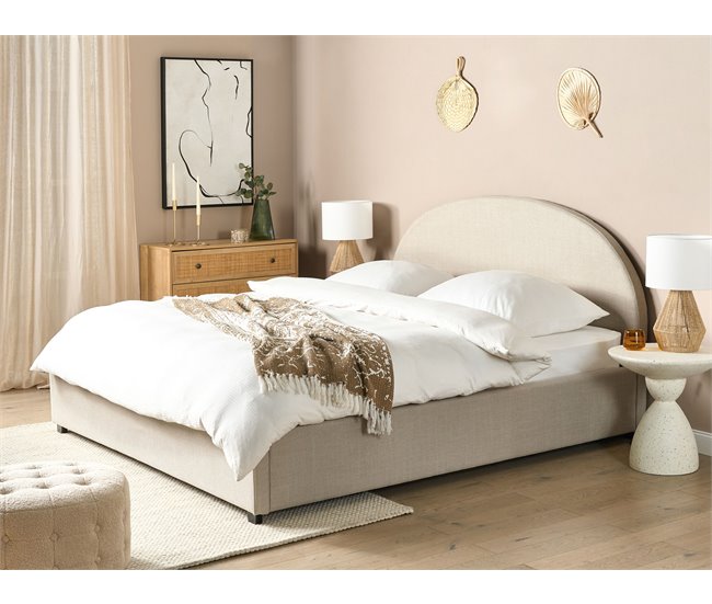 Beliani Cama con almacenaje Poliéster VAUCLUSE 194x214 Beige