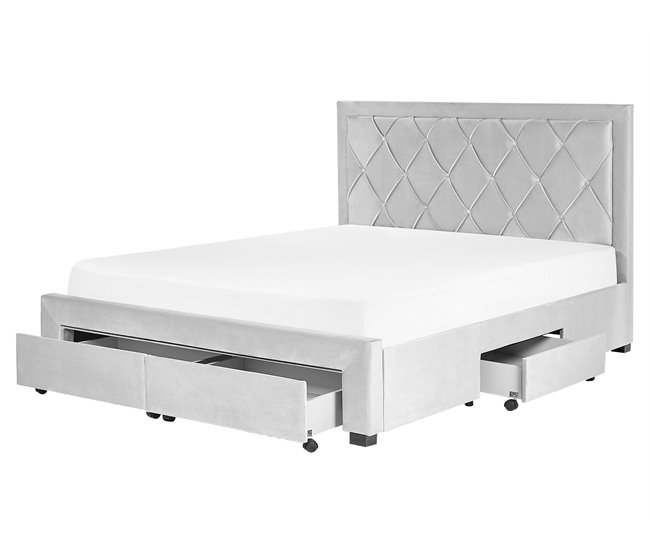 Beliani Cama con almacenaje Terciopelo LIEVIN 165x217 Azul Marino