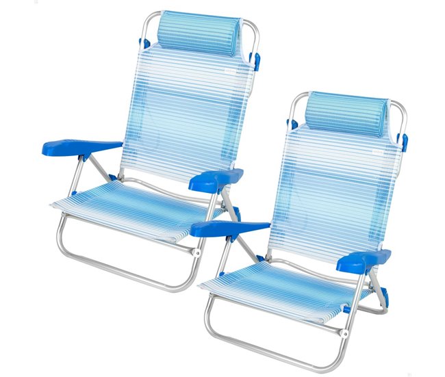Aktive Pack de 2 sillas de playa plegables y reclinables Blanco/ Azul