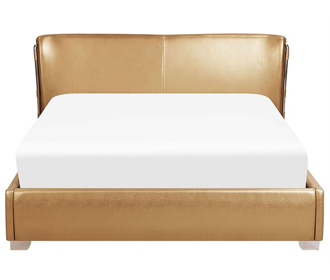 Beliani Cama de agua Piel PARIS 215x228 Dorado