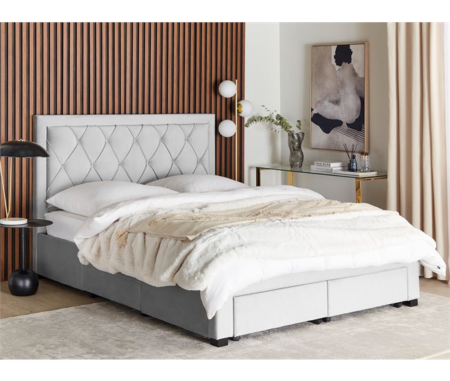 Beliani Cama con almacenaje Terciopelo LIEVIN 165x217 Azul Marino