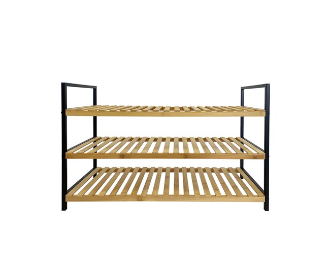 Acomoda Textil - Zapatero de Madera y Metal Amplio. (3 niveles) Negro/ Madera