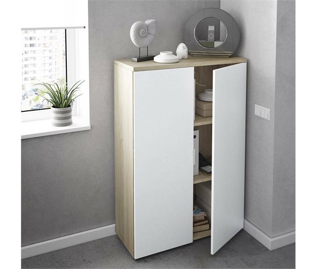 Armario multiusos 2 puertas efecto madera Roble