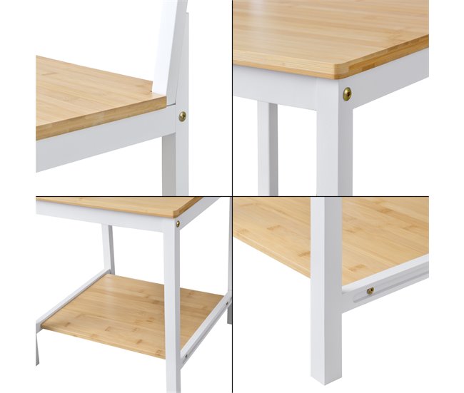 Galán de noche Juuka bambú con 2 estantes y 3 barras Blanco