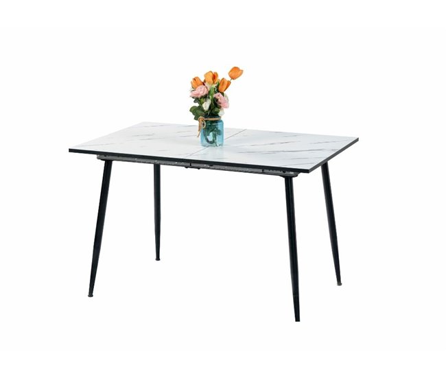 Mesa de comedor rectangular extensible 160x80 Blanco Veta