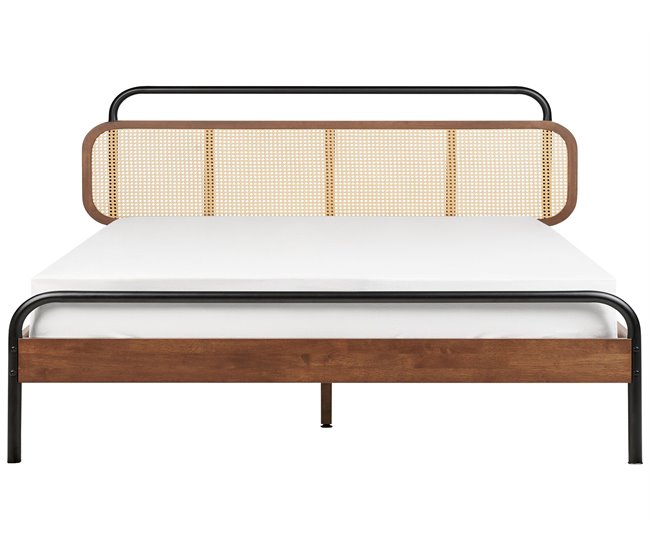 Beliani Cama Madera de caucho BOUSSICOURT 202x210 Marron