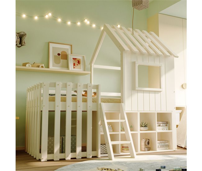 Cama alta para niños 95x204 Blanco