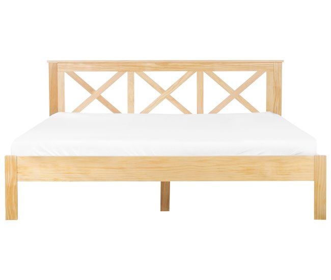 Beliani Cama Madera de pino TANNAY 189x208 Blanco