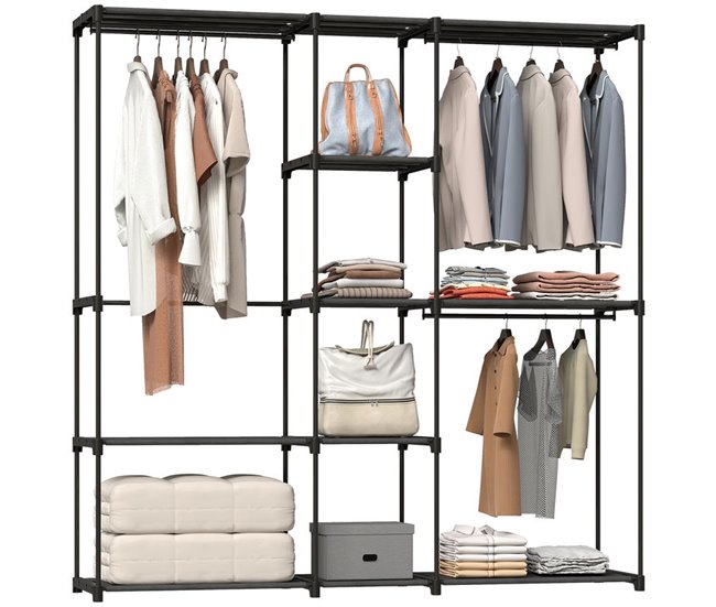 Armario Ropa Portátil Metal, Tela no Tejida HOMCOM Negro