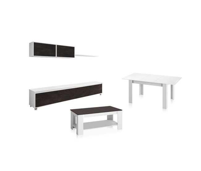 Pack salón con mesa de centro y mesa de comedor Arlet Max 200 Blanco/ Gris