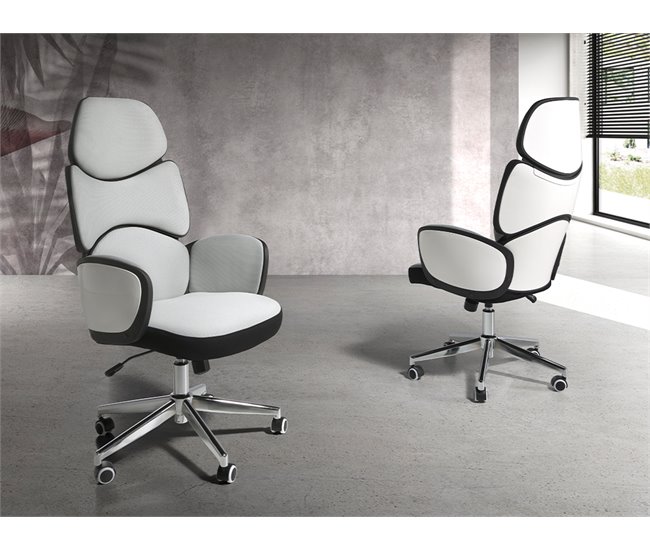 ANGEL CERDA Silla oficina giratoria tela gris claro y pvc blanco brillo Aluminio