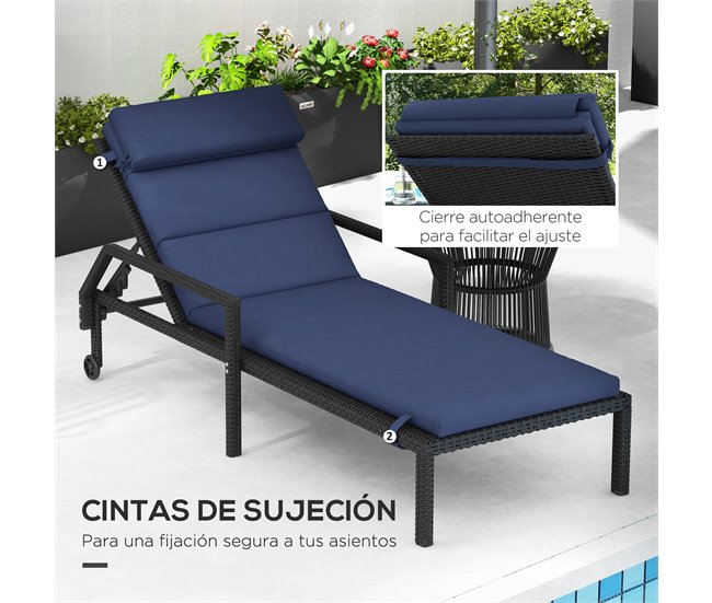 Cojín para Tumbona Poliéster, Algodón Azul