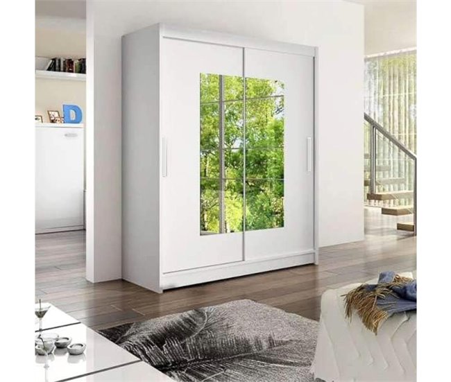 Armario Sava  puertas correderas + espejo sahara 182 Blanco