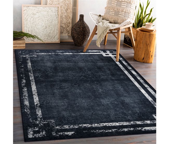 Alfombra lavable ANDRE 1486 Marco vintage 120x170 Negro