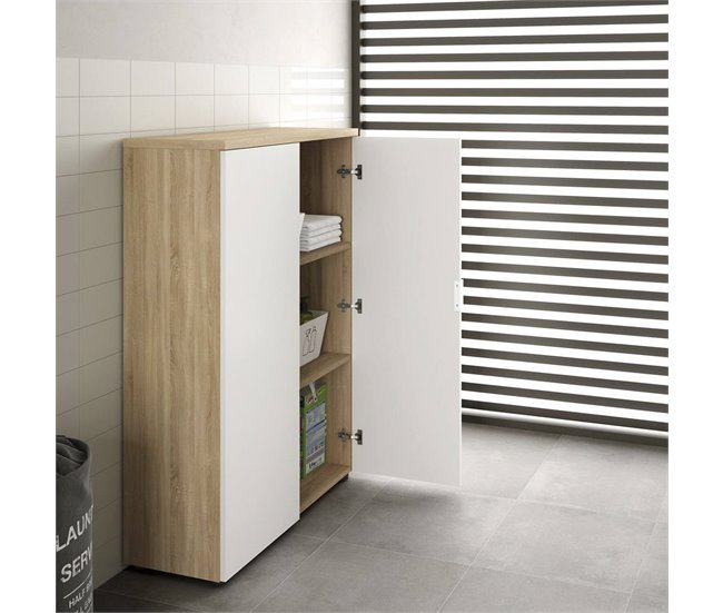 Armario multiusos 2 puertas efecto madera Roble