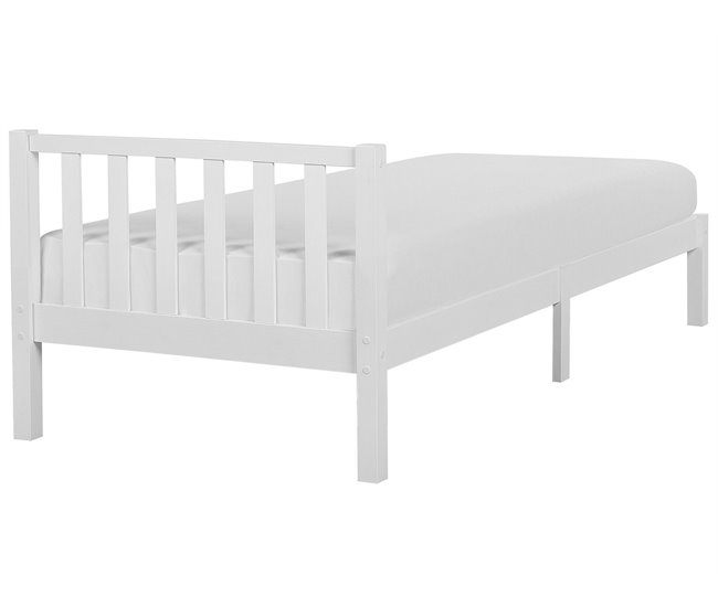 Beliani Cama con somier Madera de pino FLORAC Blanco