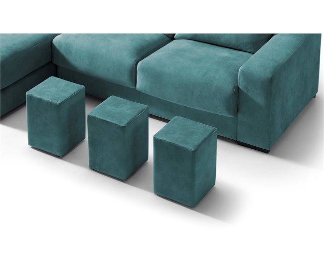Chaise longue 4 plazas con 3 puffs FULL Azul Medio
