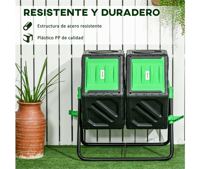 Compostador PP, Acero Outsunny Negro