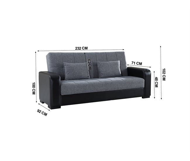 Sofá cama PRIMA  3 plazas negro gris Negro/ Gris
