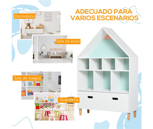 Estantería de Madera Infantil MDF y Madera de Pino HOMCOM Blanco