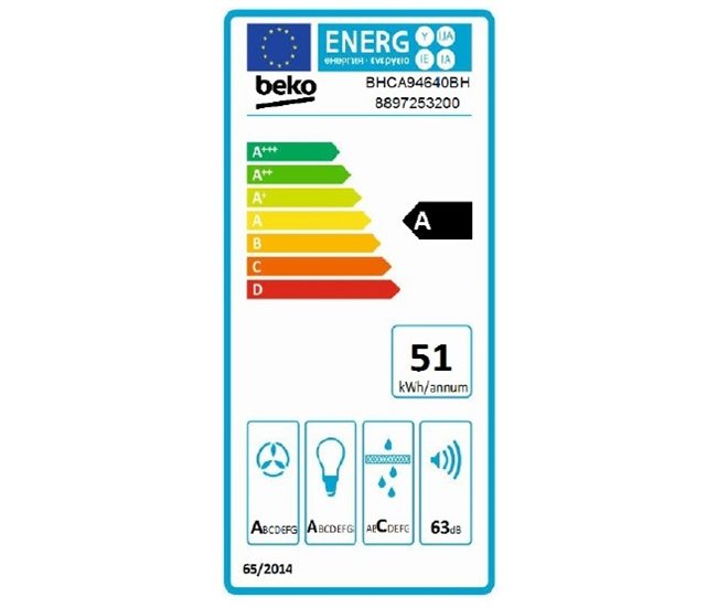 Campana inclinada BEKO BHCA96641BBHS A 712m3/h 90cm negro  Negro