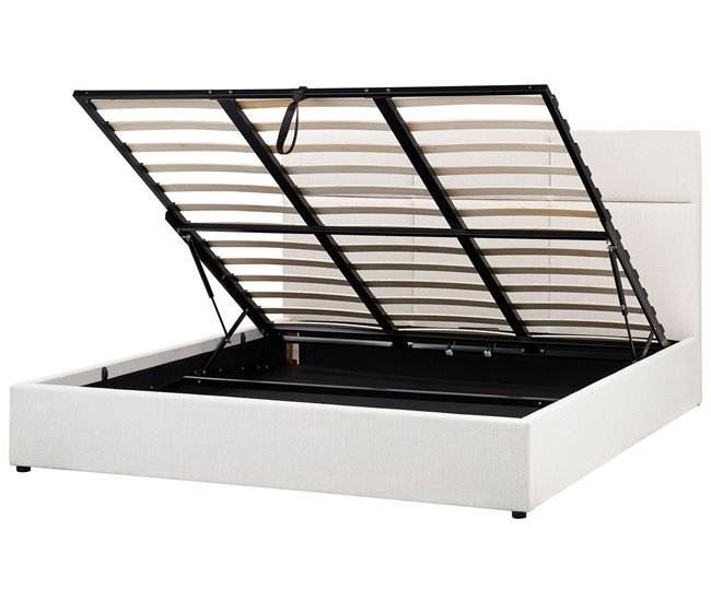 Beliani Cama con almacenaje Poliéster LAGORD 180x214 Crema