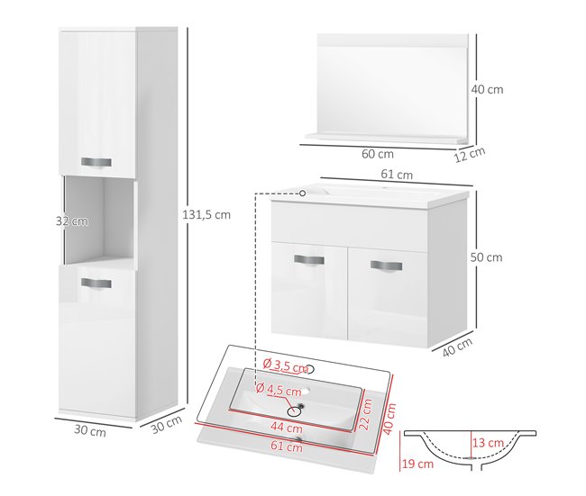 Muebles de Baño Melamina de Madera kleankin, hogar - baño Blanco