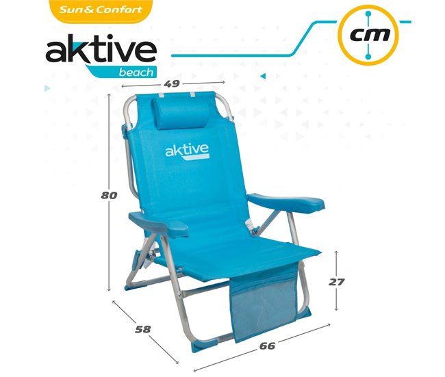 Silla mochila plegable aluminio Aktive Beach 5 posiciones Azul