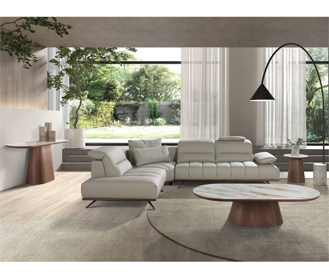 Consola ovalada medio punto mármol porcelánico Nogal