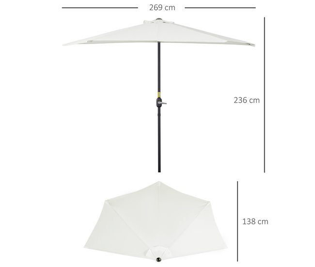 Sombrilla de Jardín Metal, Poliéster Outsunny 269x138 Crudo