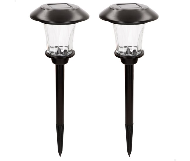 Aktive Set de 2 balizas solares LED 6 lúmenes con estaca Negro