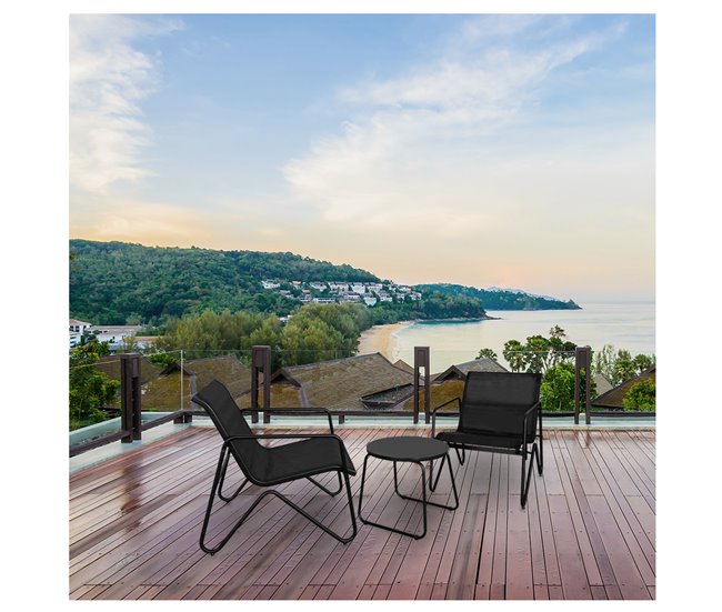 Acomoda Textil – Jardín 2 Sillones + Mesa (3 Piezas) Negro