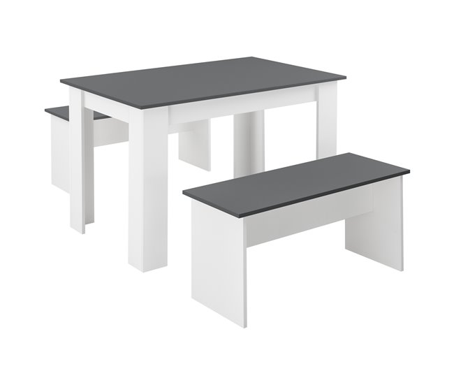 Conjunto de mesa de comedor + 2 bancos Hokksund aglomerado 110x70 Blanco